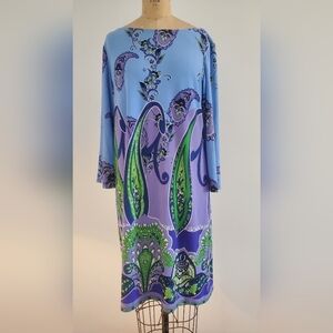 London Times Women's Stretch Dress, Bright Blue & Purple, Size 12